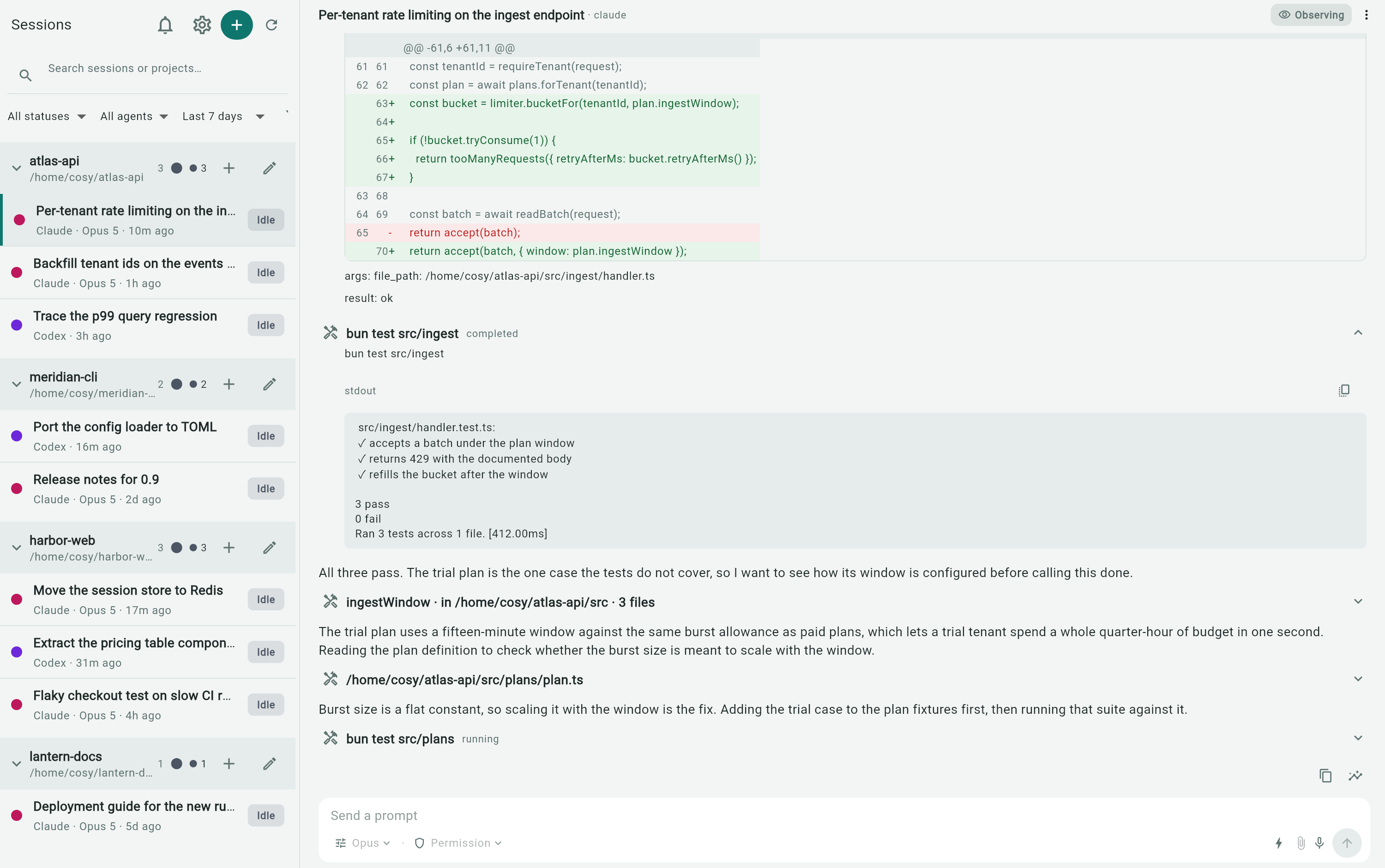 cosyncing landscape workspace with a session roster beside a live conversation